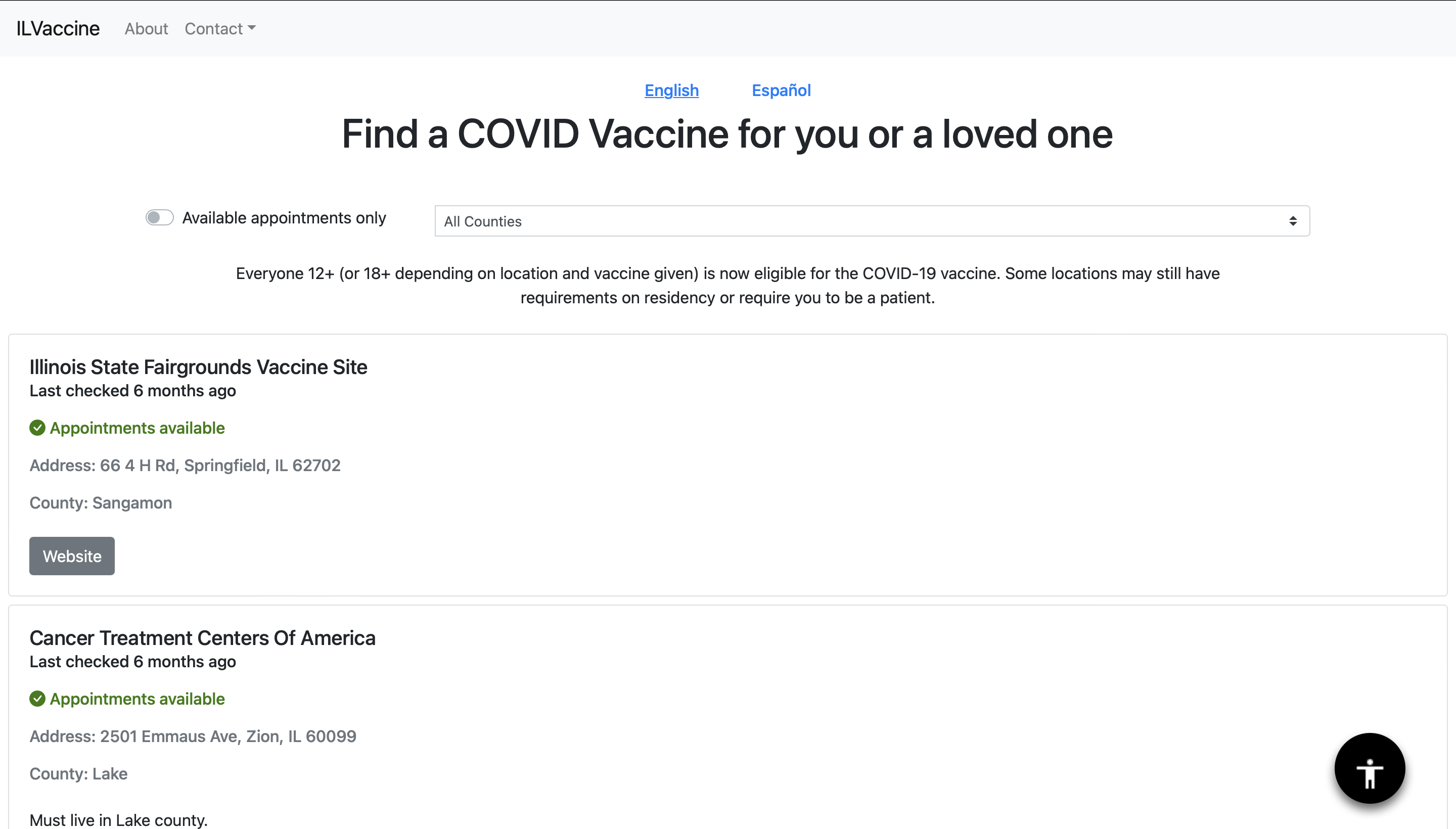 Screenshot of ILVaccine.org homepage